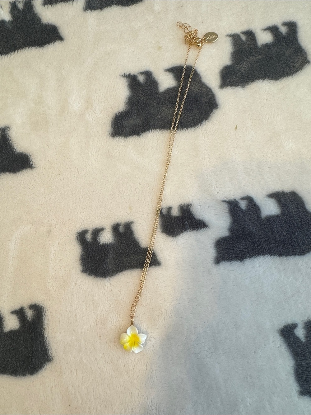 Gold Chain Necklace with Yellow & White Plumeria Pendant
